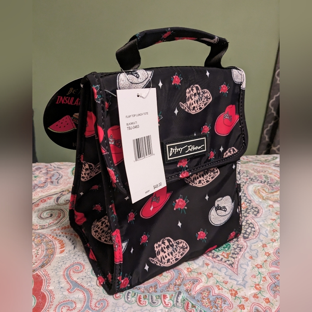 NWT Betsey Johnson Cowgirl Princess Flap Top Lunch Tote Black